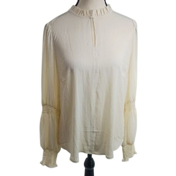 Lark & Ro Blouse Cream Ruffled Long Sleeves Mandarin Collar Womens Size 6 - Picture 1 of 8